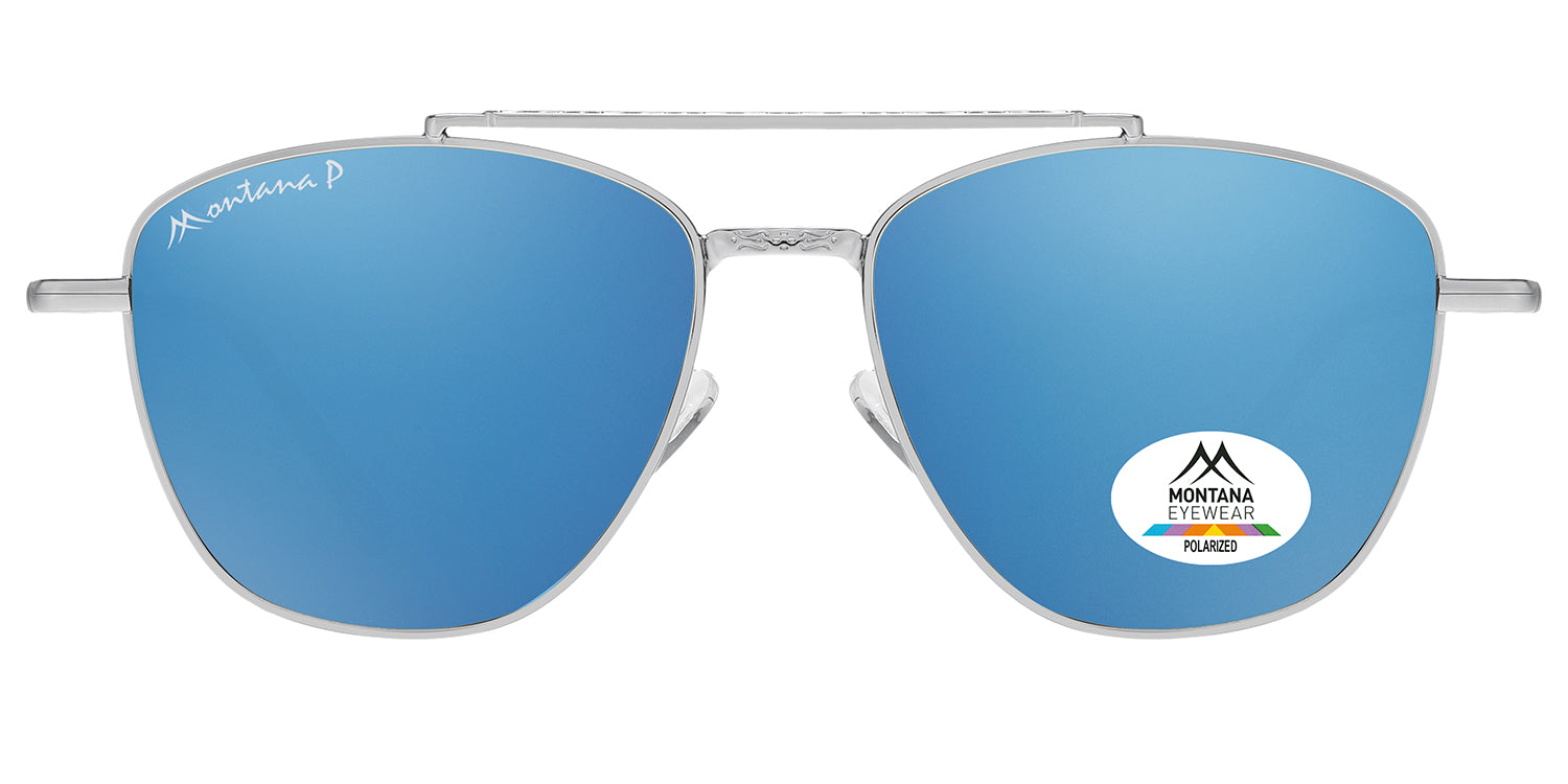 shiny silver - Revo blue lenses