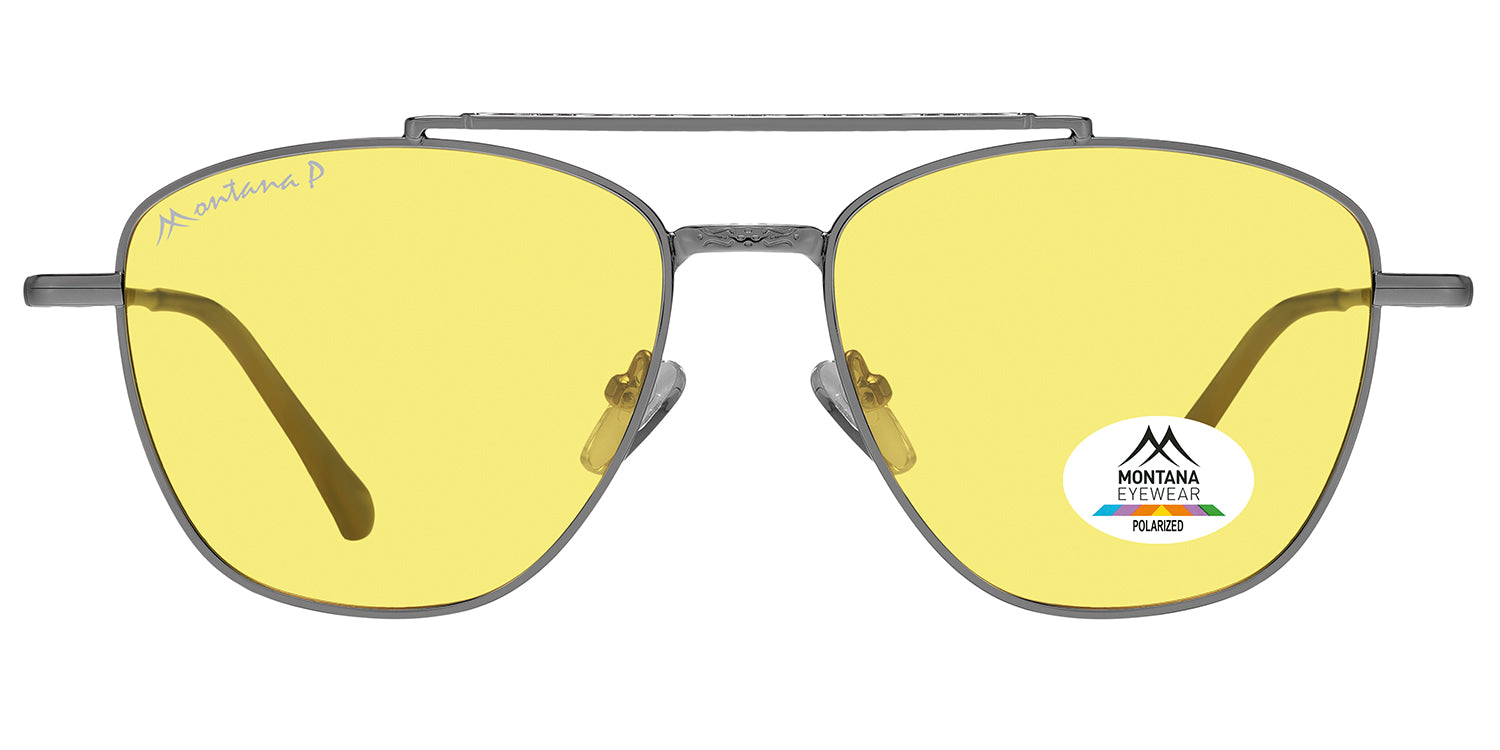 shiny gunmetal - yellow lenses